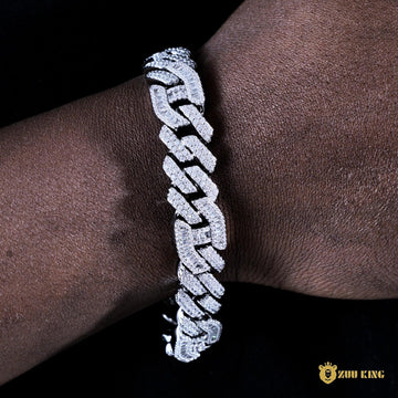 15mm Prong Baguette Gucci Cuban Bracelet In 18k White Gold ZUU KING